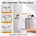 BESy Double Towel Bar Towel Rack for Bathroom Bath Wall Mounted Matte Black - Image 3