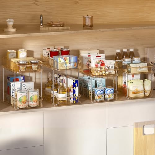 Delamu 2-Tier Under Sink Organizers and Storage, Multi-Purpose Stackable Bathroom Cabinet organizers, Pull Out Kitchen Pantry Organization and Storage with Dividers(2 Pack, Amber) - Image 3