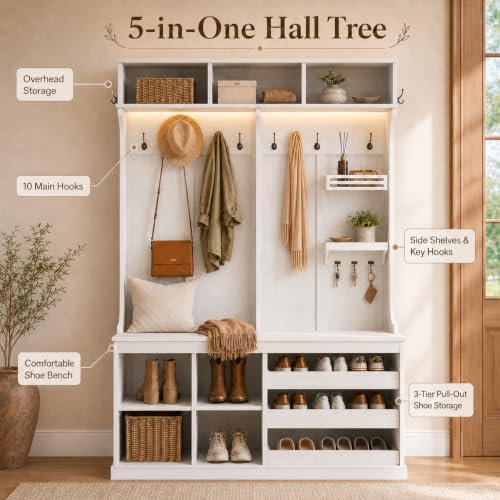 Einhomn 70” Hall Tree with Bench and Adjustable Shoe Storage - Image 3