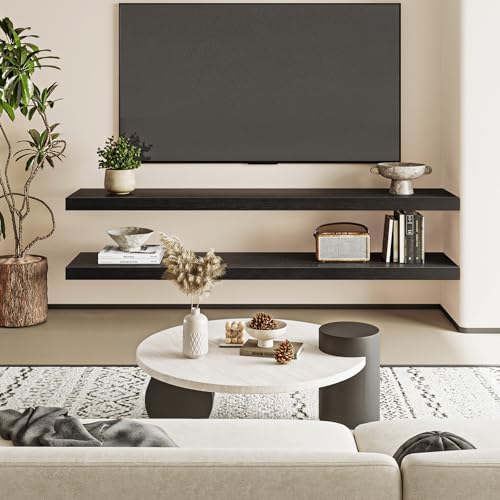 Fixwal Floating Wall Shelves for Decor (Black, Set of 2, 47.2Inch) - Image 2