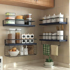 Wood Floating Shelves Wall Mounted - 4+1 Tier Rustic Bathroom Wall Shelves Over Toilet with Wire Storage Basket and Towel Bar, set of 4 Farmhouse Floating Shelf for Bathroom, Kitchen,Navy Blue. - Image 4