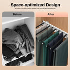 9 Arms Steel Slide Out Pants Rack Closet Pants Hanger Bar Pull Out Trousers Rack Tie Belts Scarf Racks, Wardrobe Clothes Organizers Rail Pull Out Closet Storage Rod-(Left Side Mounts) - Image 3