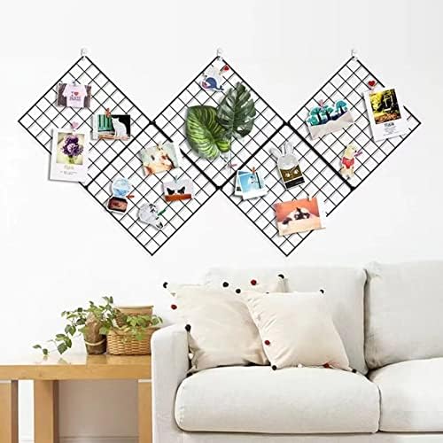 Feadily 6 Pack Metal Grid Panel, 13.8" x 13.8" Black Wire Grid Wall Organizer for Photos, Notes & Decor, Include 2 Hook Racks - Image 4
