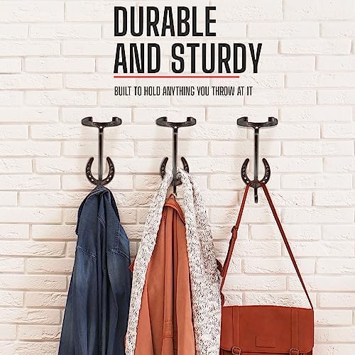 Cowboy Hat Rack - Set of 2 Decorative Wall-Mounted Holder - Heavy-Duty Iron Hanger and Organizer DIY Kit for Hats, Coats and Keys - Rustic Western Horseshoe Hooks for Storage and Display - Image 3
