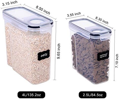 FOOYOO Cereal Containers Storage Set - 6 Piece Airtight Large Dry Cereal Storage Containers(4 * 4L+2 * 2.5L), BPA Free Dispenser Plastic Cereal Storage Containers with 16 Labels & Pen - Image 4