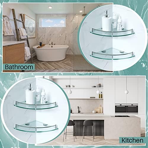 Crowye 8 Pcs Corner Shower Shelf 2-tier Glass Corner Shelf Stainless Steel Wall Mounted Bathroom Organizer for Storing Shower Gel Shampoo Brush, 9.25 Inches (Silver) - Image 6