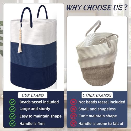 Woven Laundry Basket for Clothes,100 L Large Rectangle Laundry Hampers with Beads Tassel, Nursery Storage Basket for Toys, Tall Dirty Clothes Hamper for Bedroom Aesthetic, Laundry Room Organization - Image 3
