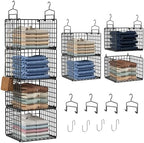 Hanging Closet Organizer, 4 Tier Metal Closet Organizers and Storage with 4 Hanging Hooks 4 S-Hooks for Wardrobe Laundry Room, Wire Storage Shelf for Clothes Sweaters Pants (Black) by Orapoke