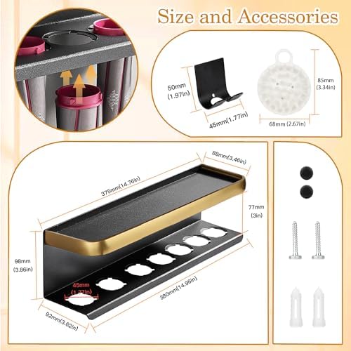 Airwrap Storage Holder Compatible with Dyson Airwrap Curling Iron Wall Mounted Storage Rack Holder for Home Organizer (with Comb) Gold - Image 2