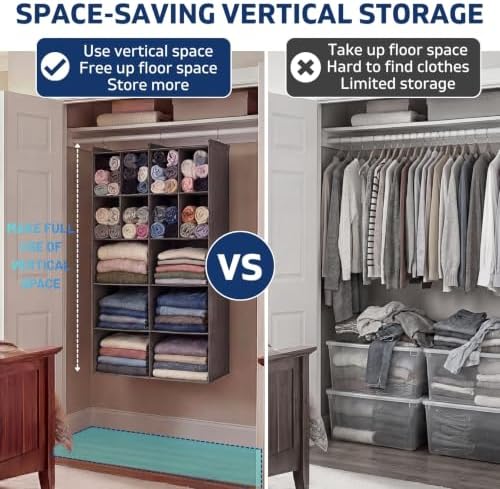 5 Tier Hanging Closet Organizer, 14 Compartments Dual Row Storage, Grey - Image 5