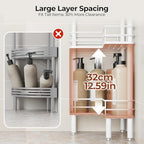 Orimade Rustproof 2 Tier Floor Standing Corner Shower Caddy Organizer with Toothbrush Holder, Large Spacing Floor Shower Shelf Rack Storage Stands with Hooks for Bathroom Kitchen, White - Image 6