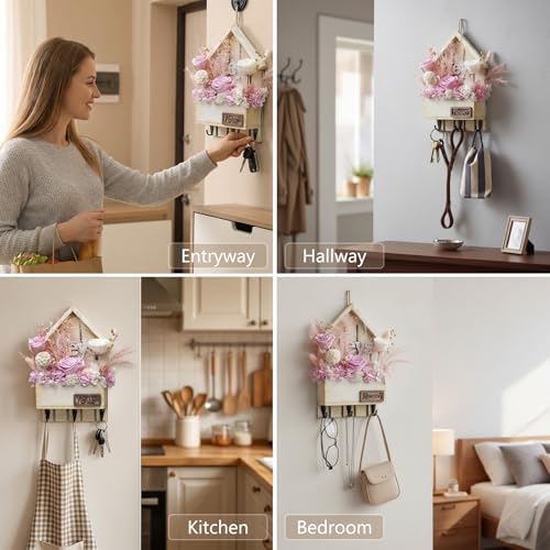 Key Holder Wall Mount with Preserved Pink Roses, Unique Wall Hooks for Home Decor, Forever Flowers Key Hook for Housewarming Gifts, Birthday Gifts for Women, Mom, Friend, Room Decor (Pink) - Image 5