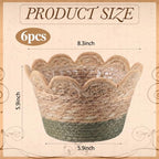 AceOrbit 6 Pcs Scalloped Seagrass Plant Basket, Medium, Brown and Green - Image 5