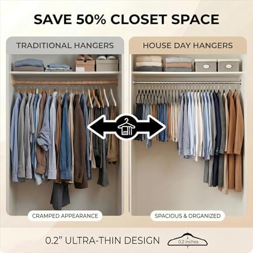 HOUSE DAY Black Plastic Hangers 60 Pack, Ultra-Thin Heavy Duty Non-Velvet - Image 4