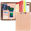 Leather Clipboard with Storage, Zippered Padfolio Portfolio Organizer, 3 Ring Binder 1 Inch, Notepad, Tablet Sleeve, 5 Dividers with Pocket, Stickets for Office, Nurses, Students, Teachers Rose Gold by OspelelfOfficeSupplies