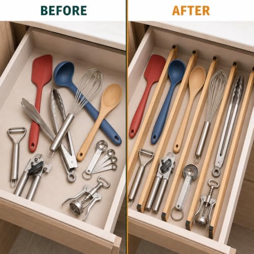 Adjustable Bamboo Drawer Dividers, Expandable Organizer Separators for Kitchen, Bedroom, and Office, 6 Pack - Image 7