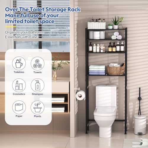 samstar 4 Tier Over The Toilet Storage Rack, Bathroom Organizer Shelves Cabinet Above Toilet, with Adjustable Height Freestanding Shelf Space Saver, Black - Image 3