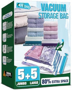 Vacuum Storage Bags, Vacuum Seal Bags for Clothing, 5 Jumbo 5 Large by HIBAG