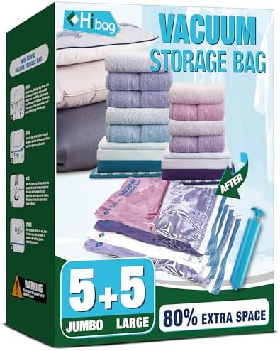 Vacuum Storage Bags, Vacuum Seal Bags for Clothing, 5 Jumbo 5 Large by HIBAG