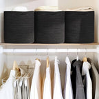 11x11x11 Cube Storage Bin - 3 Pack Woven Storage Cubes Organizer, 11 Inch Black Cotton Rope Baskets for Organizing, Square Baskets for Shelves, Nursery Closet Bins, Cubby Toy Box Organizer - Image 4