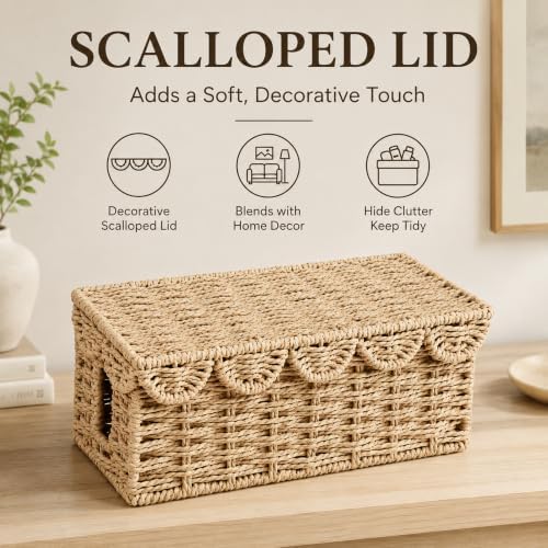 Woven Cable Management Box with Scalloped Lid, 13 Inch Cord Box - Image 3