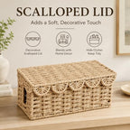 Woven Cable Management Box with Scalloped Lid, 13 Inch Cord Box - Image 3