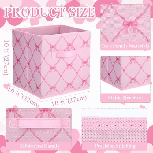 Geelin 6 Pcs Pink Bow Cube Storage Bins 11 Inch Storage Basket with Handle - Image 2