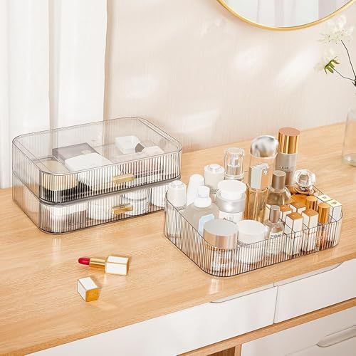 Clear Makeup Organizer for Vanity, Large Desk Organizer with Stackable Drawers for Cosmetics, Skincare, Lipsticks, Eyeshadow Palette, Nail Care, Ideal Storage for Dresser and Bathroom Countertop - Image 6