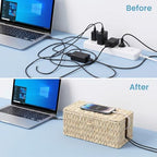 efluky 2 Pack Plastic Floor Cord Covers with Lid, Hand-Woven Cable Management Box, 2 Open Slots Cord Box to to Hide USB Wire, Power Strip & Charger for Home & Office and Dorm, Milky White - Image 6