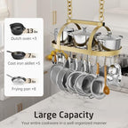 KES Gold 34 Inch Hanging Pot Rack, 100 LBS Capacity Heavy Duty Oval Pot and Pan Hanging Rack Ceiling Mount, Pot Pan Hangers Organizer for Kitchen Island with 20 Hooks (For 16" and 24" Joist) - Image 2