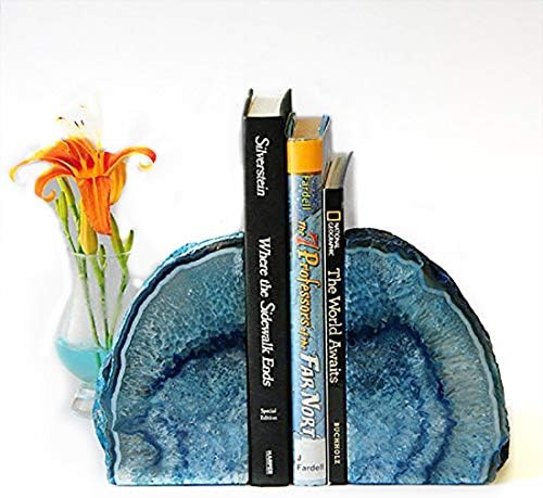 JIC Gem Blue Agate Geode Bookends Anti-Slip Rubber Bumpers Decor 2-3 Lbs - Image 4