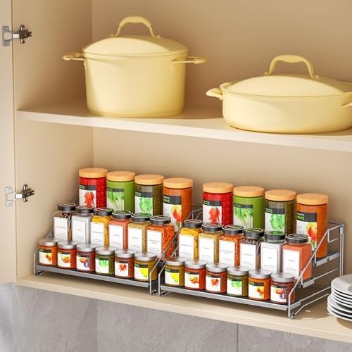 BOIVSHI 4 Tier Spice Rack for Cabinet, Depth Adjustable Spicy Shelf,Gray - Image 6