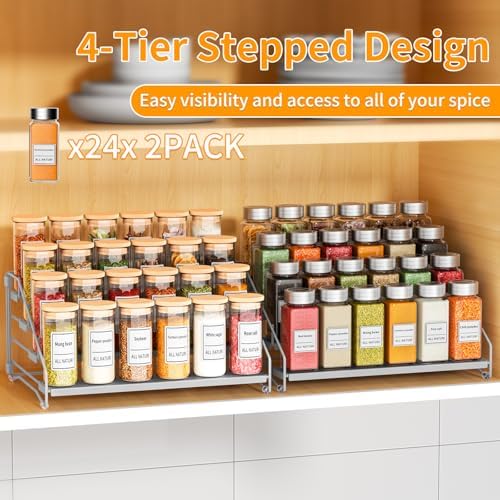 2 Pack Spice Rack Organizer for Cabinet, Depth Adjustable 4 Tier Spice Rack - Image 3
