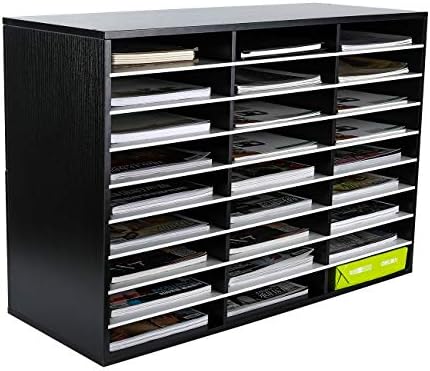 PAG-Mass Mail Sorter Organizer, Wood Literature Organizer, Student Mailbox for Classroom, Desktop Bill Paper Organizer for Office Home School, 27 Compartments, Black&White by PAG