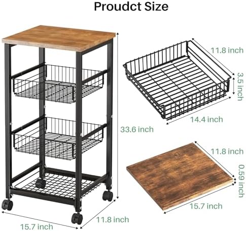 SNTD Fruit Basket Stand for Kitchen with Pull Out Vegetable Baskets, Black - Image 2