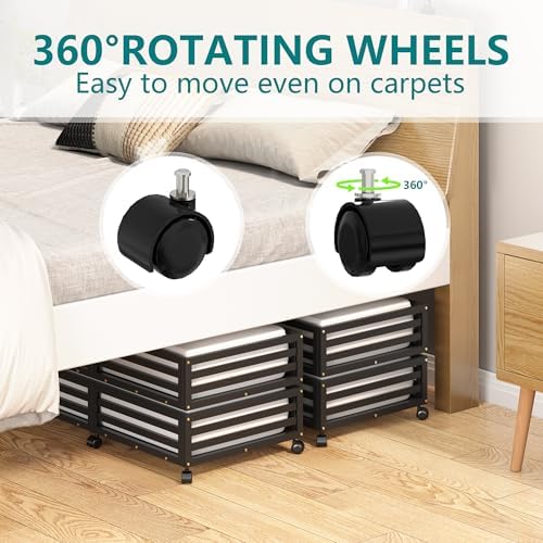 Wisuce Bamboo Under Bed Storage Containers- Underbed Organizer with Wheels with Large Dust Bag,Sturdy Wood Rolling Under the Bed Shoe Storage Organizer Drawer 2 Packs (Black, 2 Pack (30.72"×16.54")) - Image 7