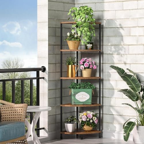 5 Tier Corner Shelf Stand, 44.1", Rustic Brown by Greatseas