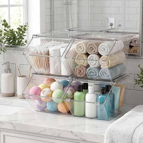Yerliker 20 Pcs Stackable Storage Bins with Lids Organizer, Clear - Image 6