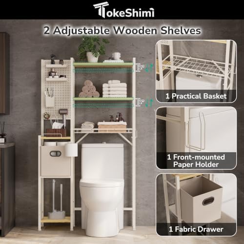 TokeShimi 6-Tier Over the Toilet Storage Rack, Adjustable Wooden Dividers - Image 4