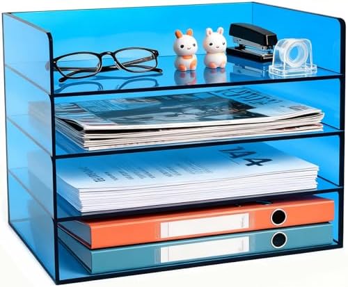Gelite Acrylic File Organizer for Desk 4 Tiered Stackable Letter Tray Office Paper Storage Desktop Document Sorter, Blue by Gelite