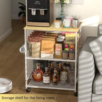 ThreeHio Rolling Kitchen Microwave Cart, 3 Tier Microwave Table Stand with Storage, Kitchen Utility Cart on Lockable Wheels, Small Coffee Station Shelf Rack Organizer for Living Room Office, Balcony - Image 4
