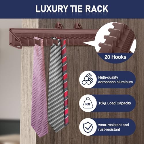 Sliding Tie Rack Hanger for Closet, 20 Tie Pull Out Belt Rack Organizer - Image 2