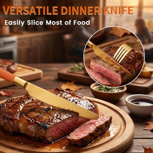 Orange Silverware Set with Expandable Drawer Organizer for 6-24 Piece Stainless Steel Flatware Set with Spoons, Forks, Knives, Heavy Duty Mirror Polished for Home/Kitchen/Restaurant (Orange-Gold) - Image 5