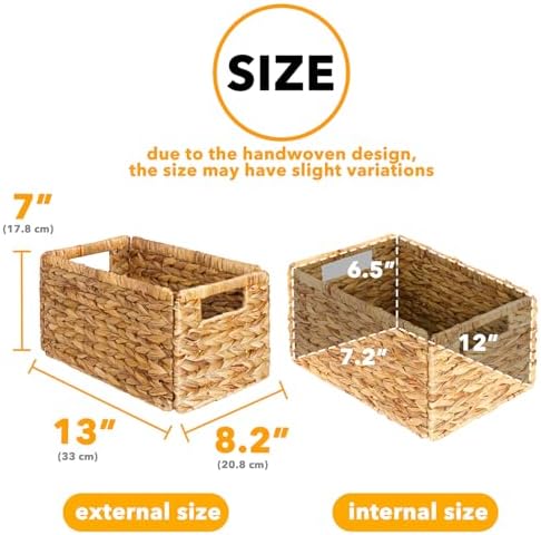 SpaceAid 4 Pack Wicker Basket, Storage Baskets for Organizing, Woven Rattan Basket with Handles for Shelves, Water Hyacinth Large Cube Organizer Storage Bin, 13x8.2x7 inch, Natural - Image 3