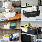 Soddeph Plastic Storage Baskets for Cabinets, Household Pantry Organization with Handle,Organizer Bins for Room,Bathrooms,Under-Sink,Kitchen (Black, L-3PACK) - Image 5