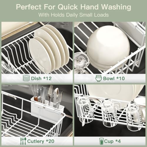 MAJALiS White Expandable Dish Drying Rack Over Sink with Extra Drying Mat - Image 7