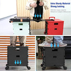 Quick Utility Cart Folding Portable Rolling Crate Handcart with Durable Heavy Duty Plastic Telescoping Handle Collapsible 4 Rotate Wheels for Travel Shopping Moving Luggage Office Use (Black&red lid) - Image 7