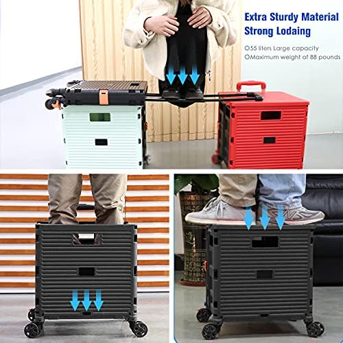 Foldable Utility Cart,Rolling Crate Heavy Duty Shopping Cart with 360° Silent Wheel with Brake System,55L Capacity,Transport Weight up to 177 Pounds,Travel Shopping Moving Luggage Office Use - Image 7