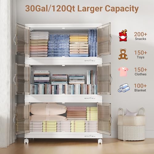 BROVIEW 360Qt Stackable Storage Bins with Lid for Home Dorm, 3Pack White - Image 5