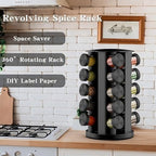 Handisen Rotating Spice Rack Organizer for Cabinet, Spice Racks Storage with 20 Jars, Spinning Spice rack for Kitchen Countertop, Spice Holder,Seasoing Storage Racks, Black - Image 3